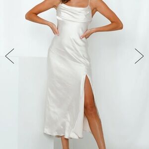Hello Molly White Satin Midi Dress